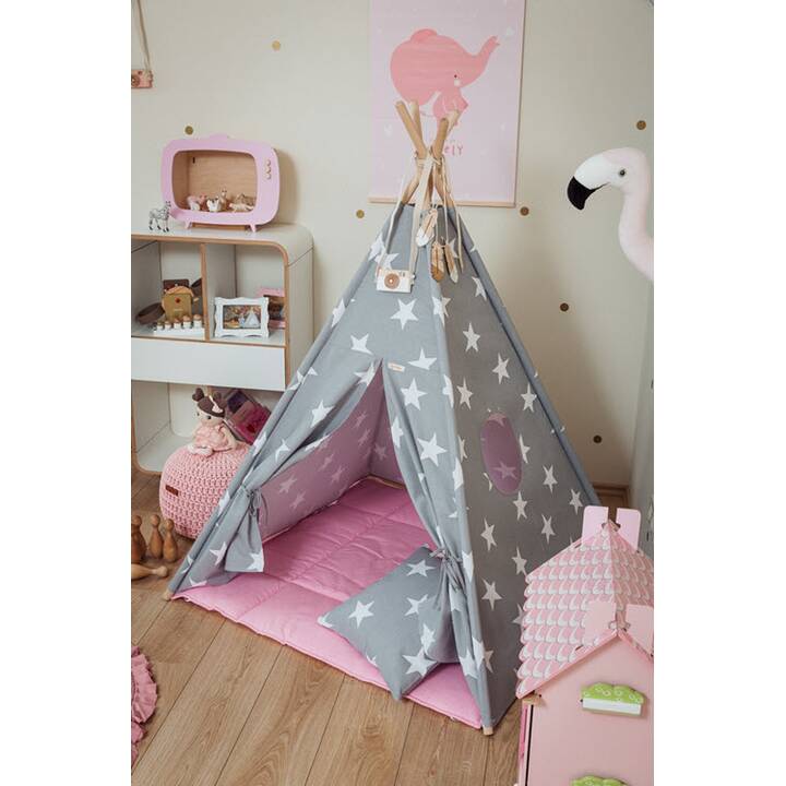 Wigiwama Spielzelt Set Tipi Big Sterne grau-rosa *SALE*