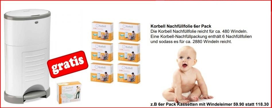 Korbell Nachfüllfolie 6er Pack + Windeleimer gratis