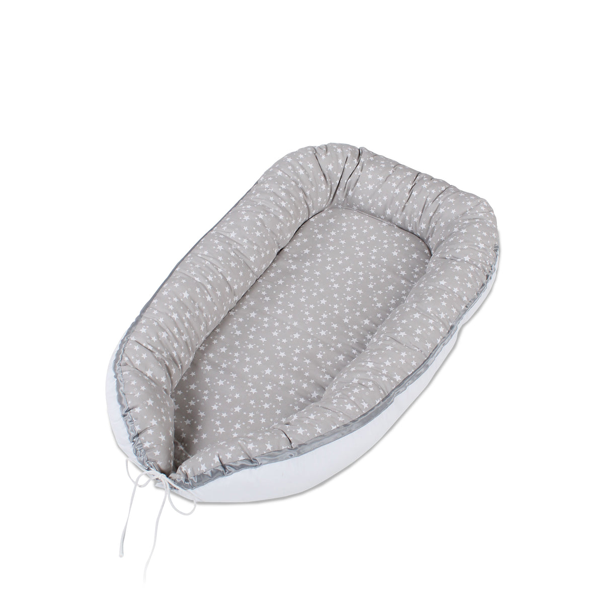 babybay Kuschelnest perlgrau Sterne weiss