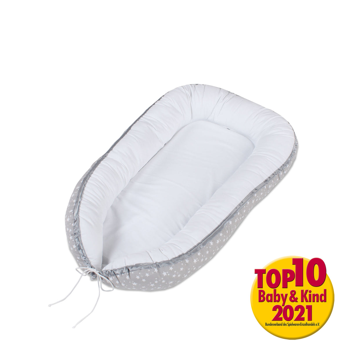 babybay Kuschelnest perlgrau Sterne weiss