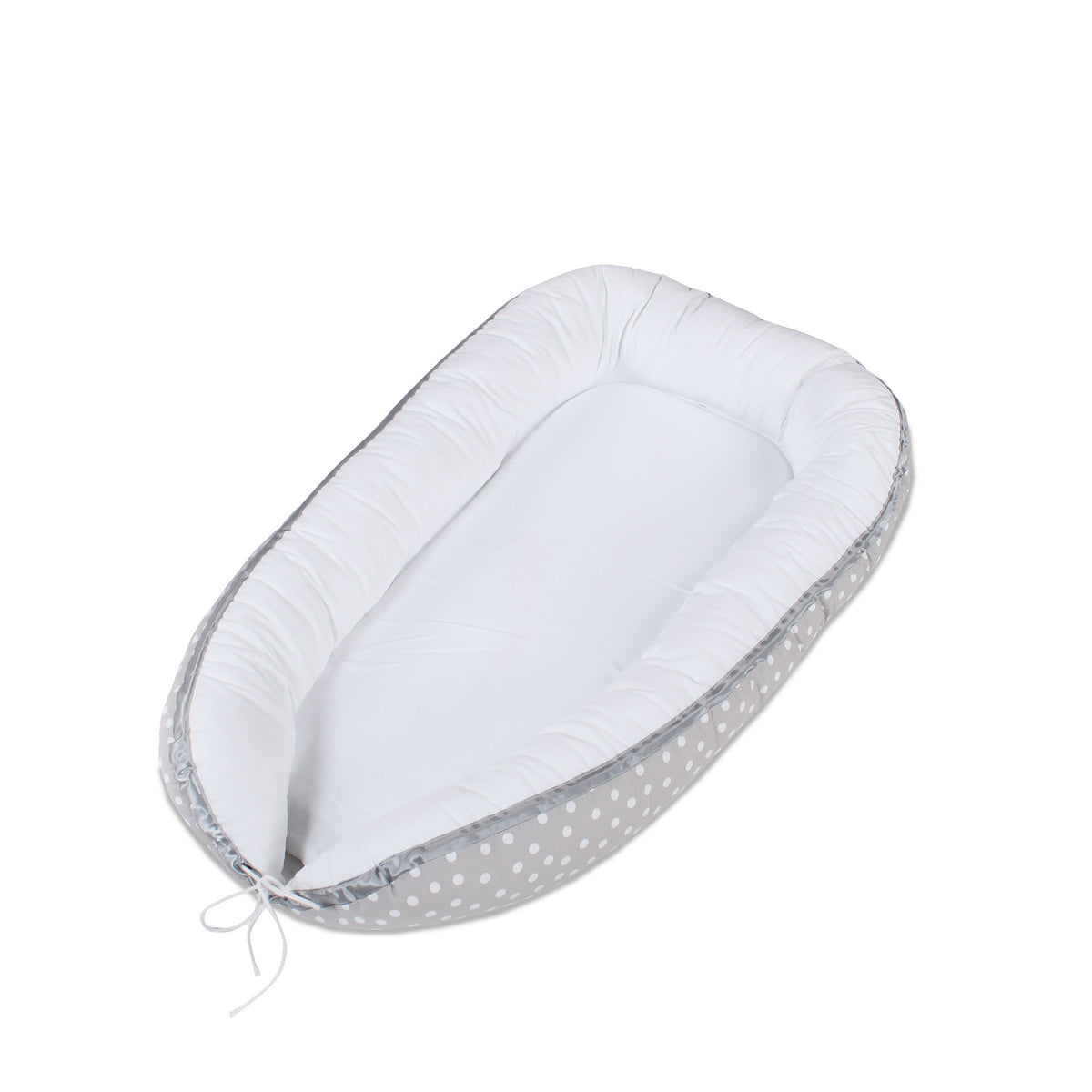 babybay Kuschelnest perlgrau Punkte weiss