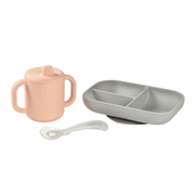 Beaba Lernmahlzeit-Set aus Silikon und Tasse pink