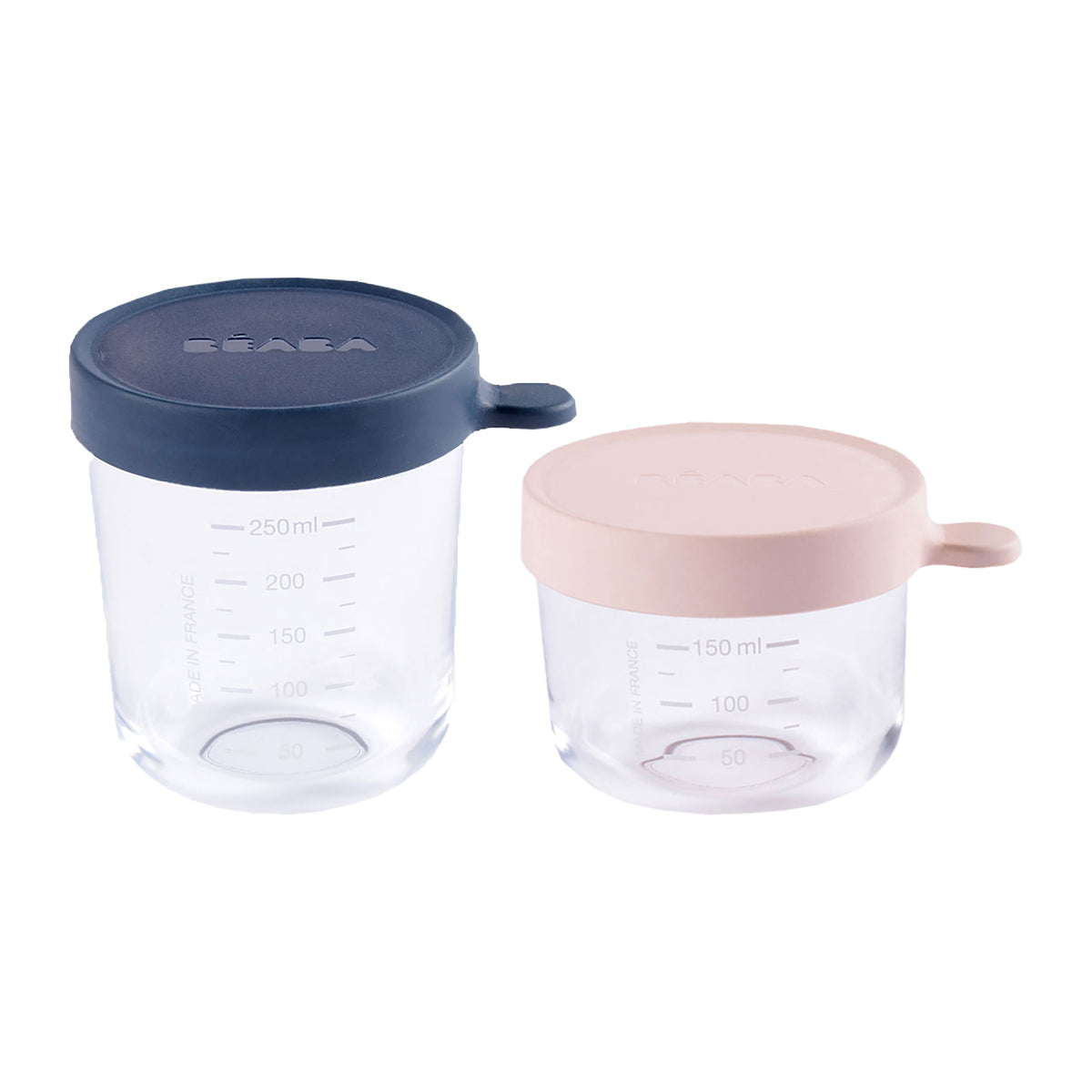 Beaba Kostgäschen-Set aus Glas 150ml &amp; 250ml rosa/blau