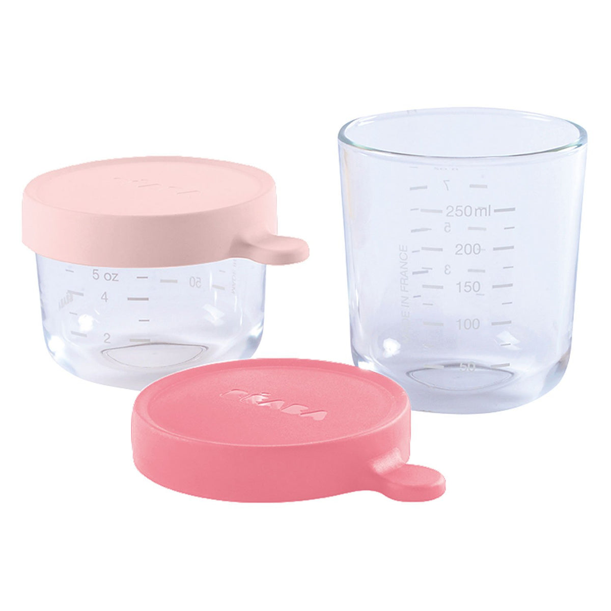 Beaba Kostgäschen-Set aus Glas 150ml &amp; 250ml rosa/pink