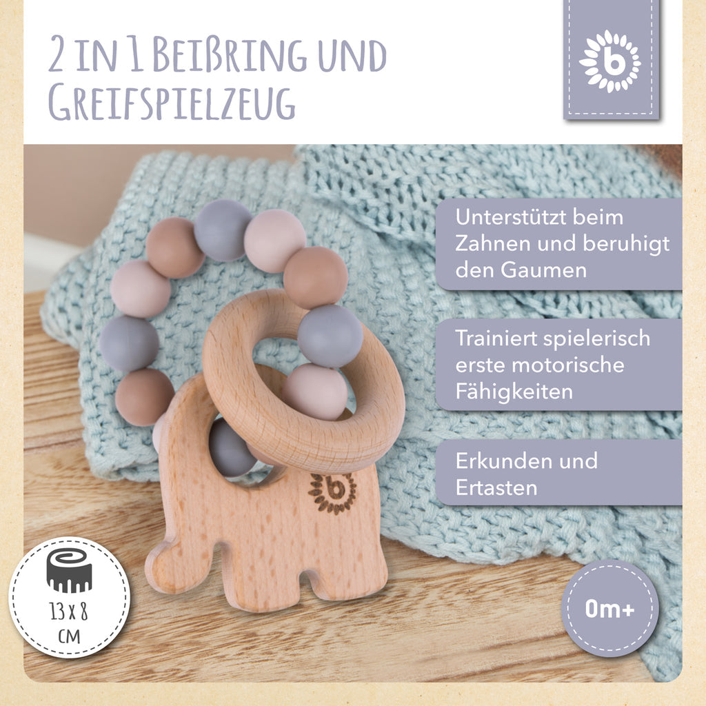 Bieco Holz-Beissring Elefant mit Silikonkette