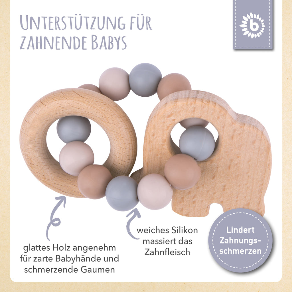 Bieco Holz-Beissring Elefant mit Silikonkette