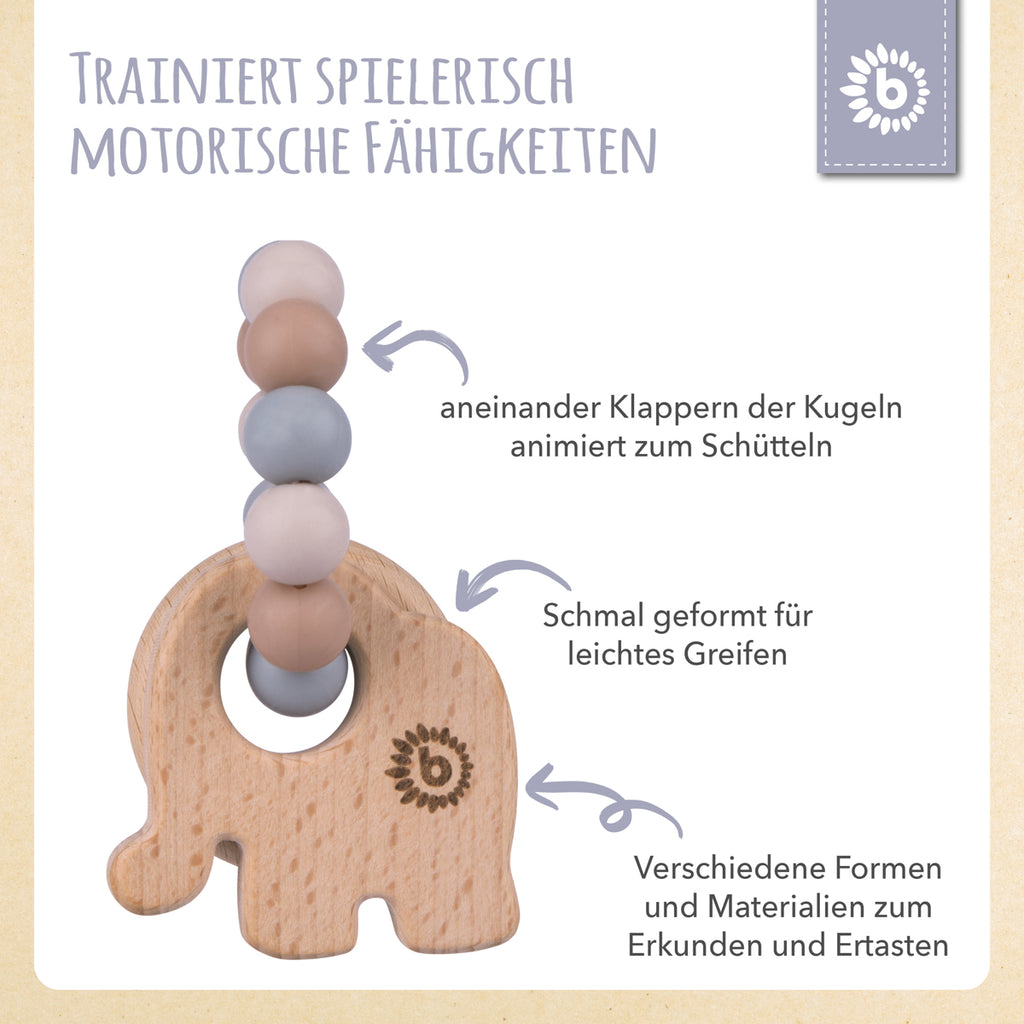 Bieco Holz-Beissring Elefant mit Silikonkette