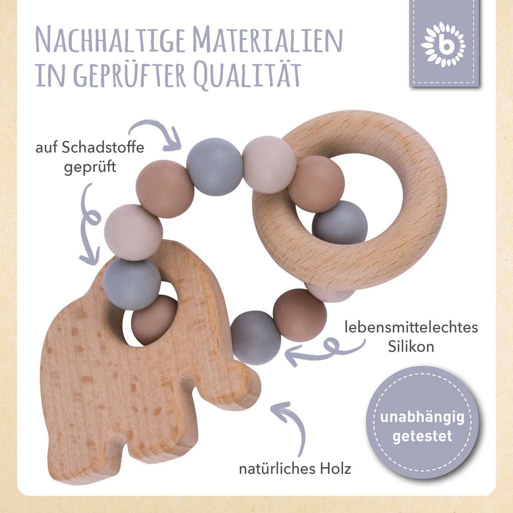 Bieco Holz-Beissring Elefant mit Silikonkette