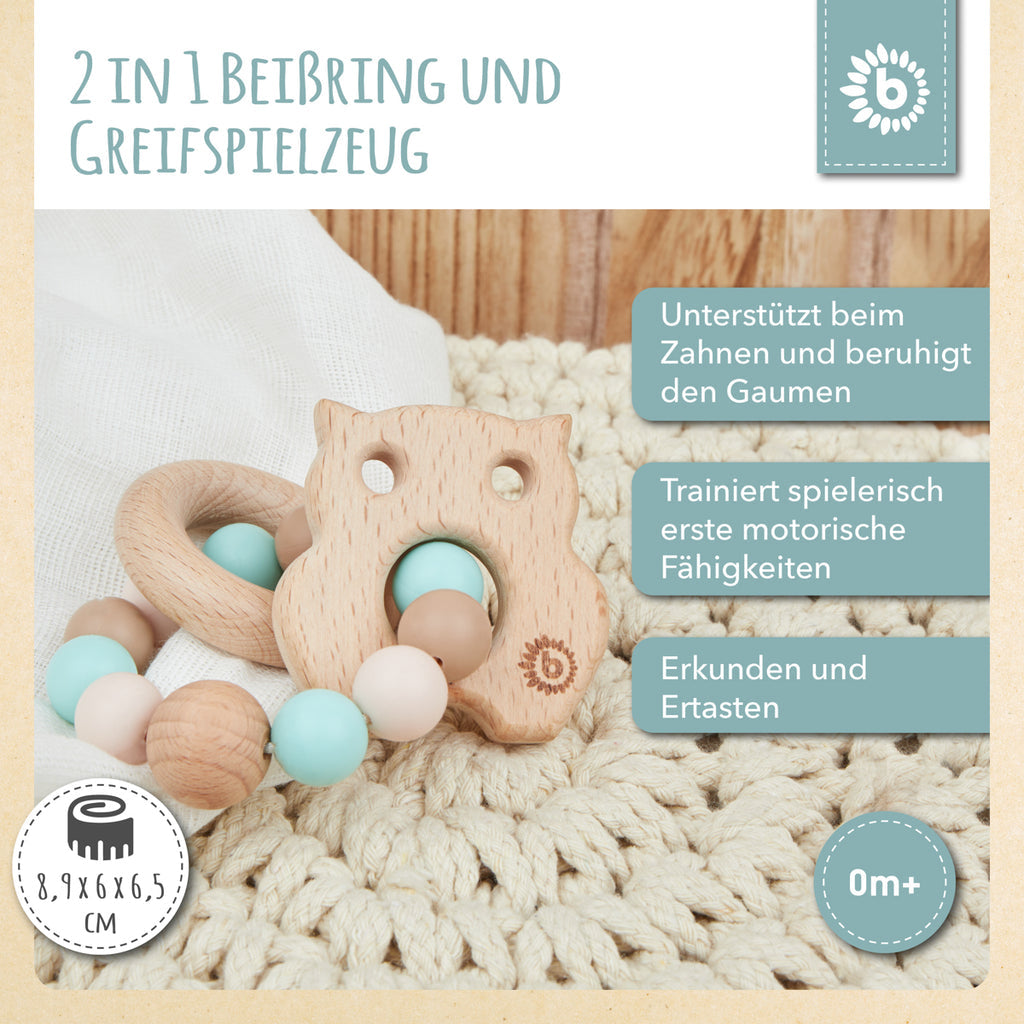 Bieco Holz-Beissring Eule mit Silikonkette