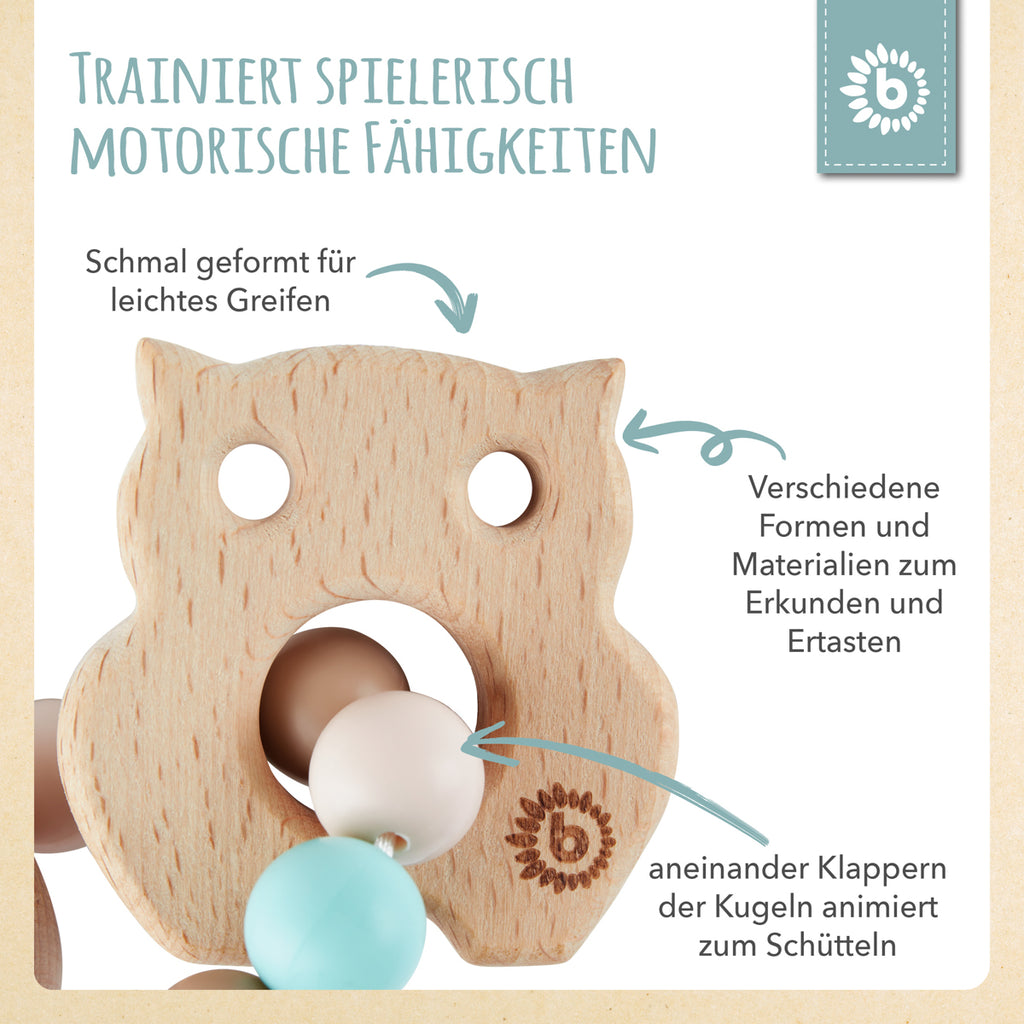 Bieco Holz-Beissring Eule mit Silikonkette