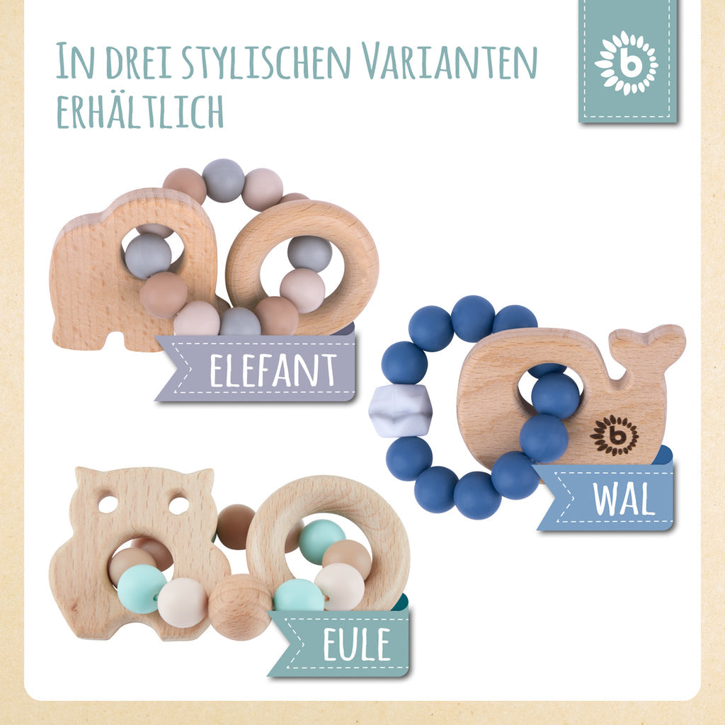 Bieco Holz-Beissring Eule mit Silikonkette