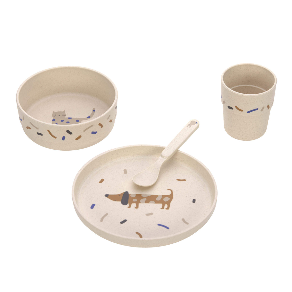 Lässig Kindergeschirr Set (Teller - Schüssel - Becher - Löffel), Little Mateys Royal Blau