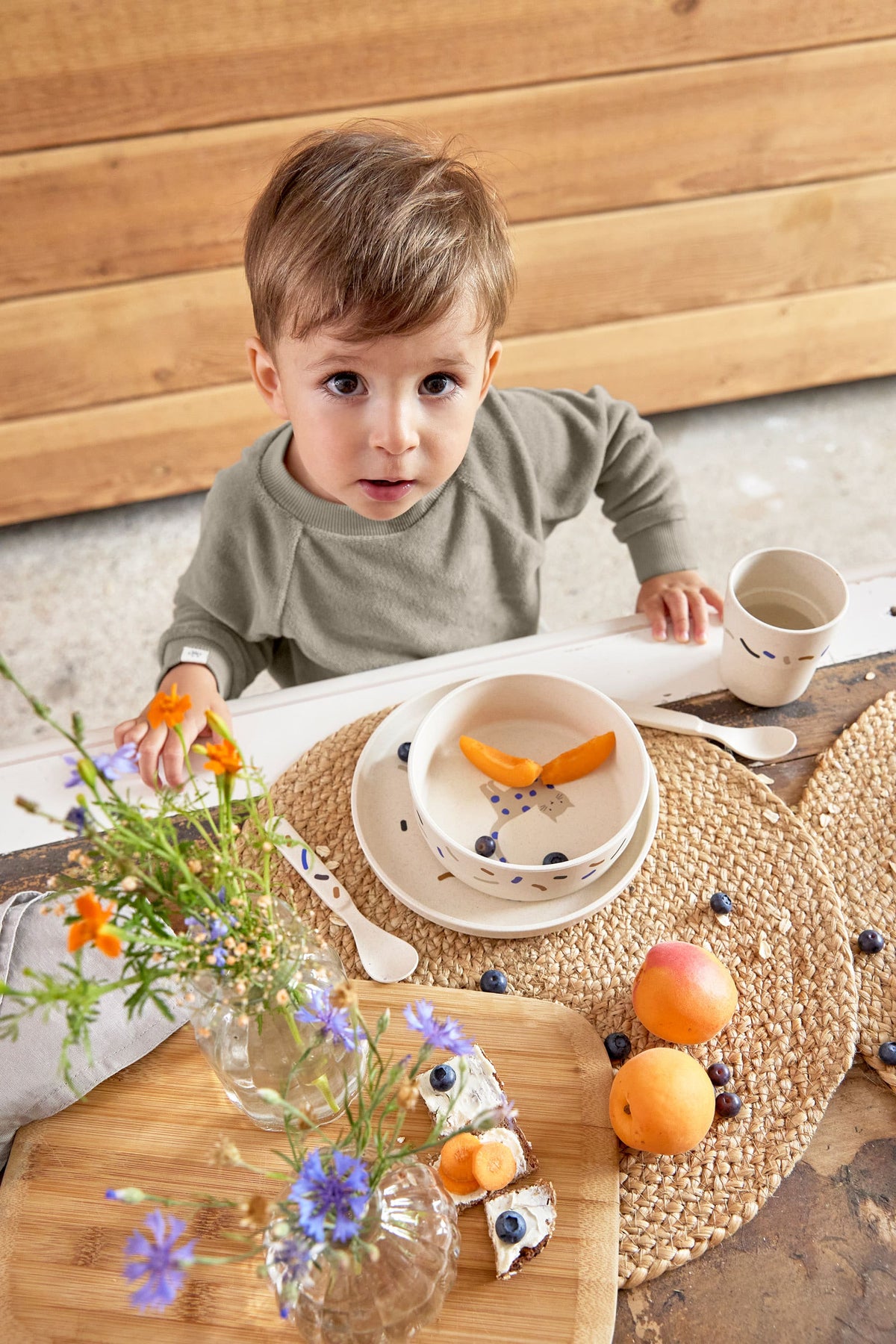 Lässig Kindergeschirr Set (Teller - Schüssel - Becher - Löffel), Little Mateys Royal Blau