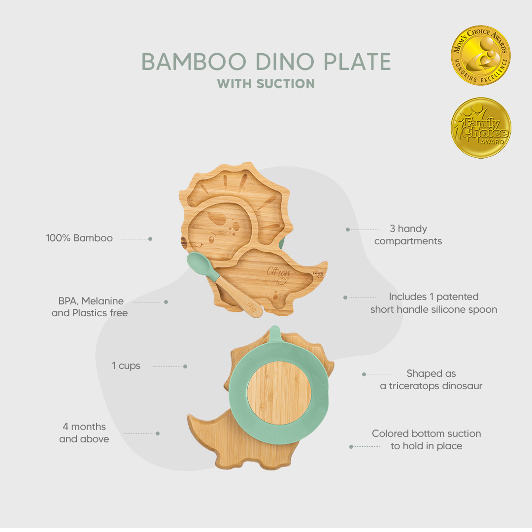 Citron Bamboo Plate Dino mit Saugnapf