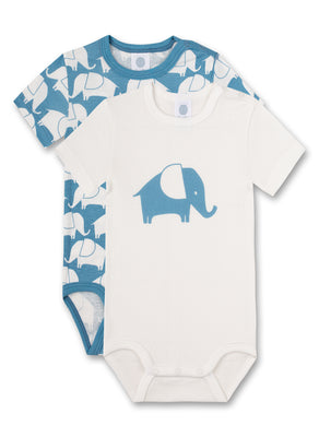 Sanetta 2er Pack Body kurzarm Blau Weiss Elefant