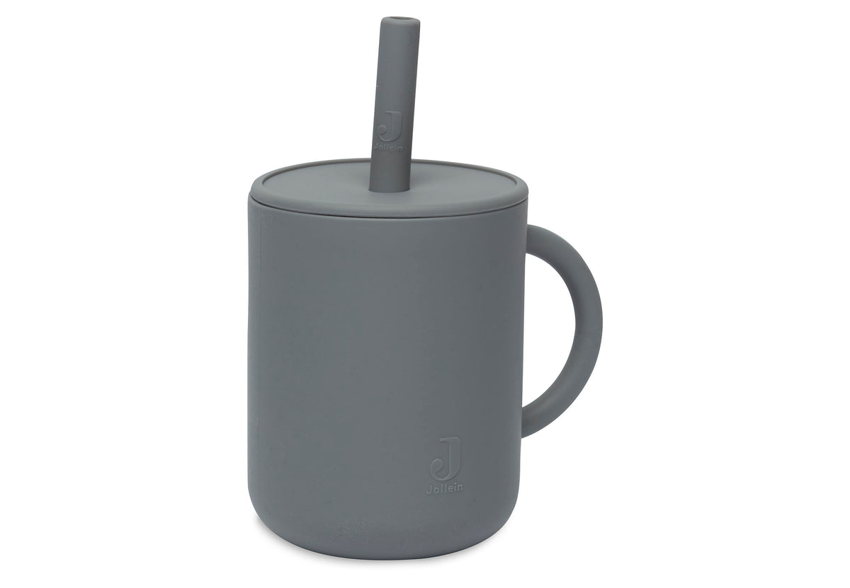 Jollein Trinkbecher mit Strohhalm Silikon Storm Grey