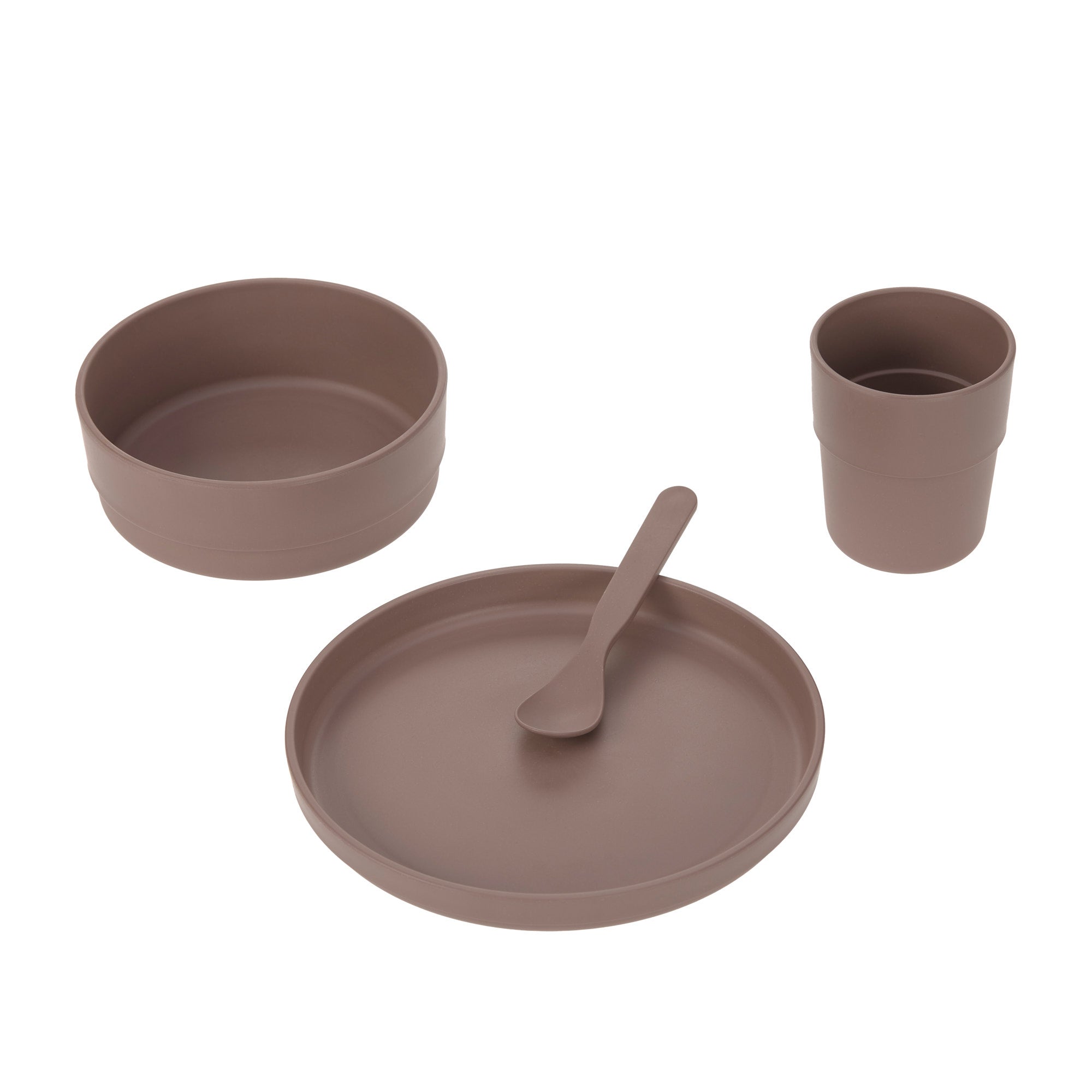 Lässig Kindergeschirr-Set (Teller, Schüssel, Becher, Löffel) Uni choco