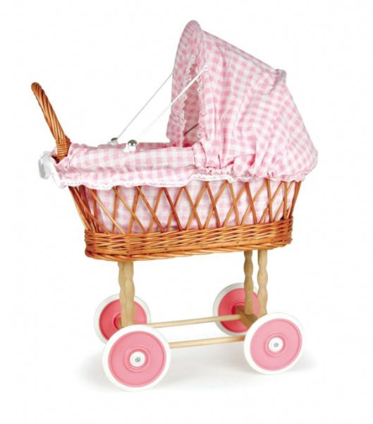 Puppenwagen weiss/pink geflochten