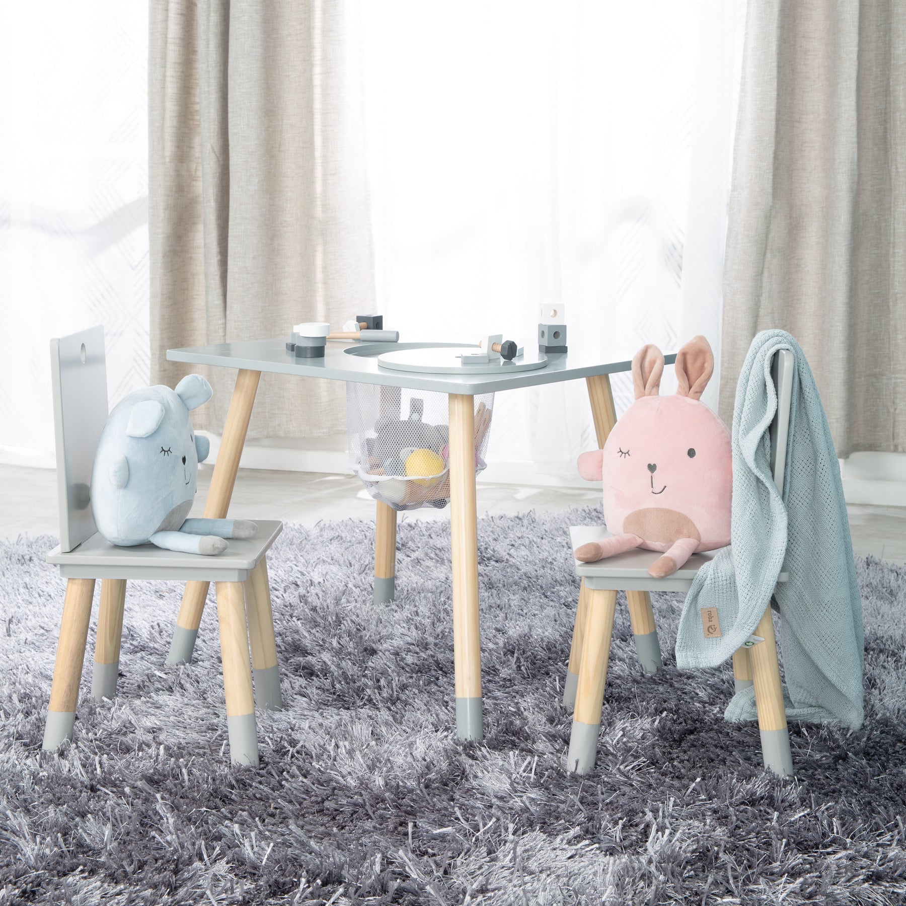 Roba Kindersitzgruppe Holz grau lackiert