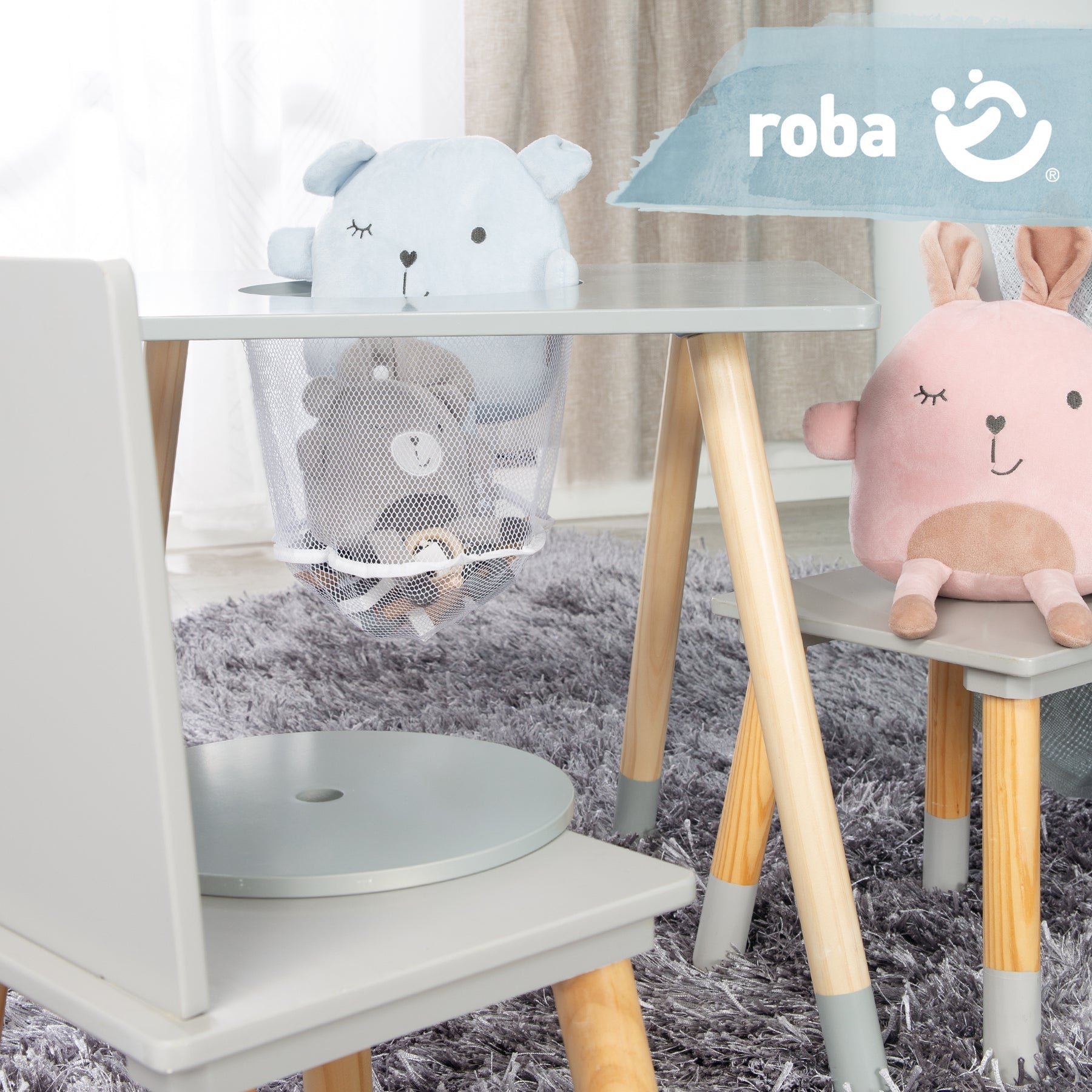 Roba Kindersitzgruppe Holz grau lackiert