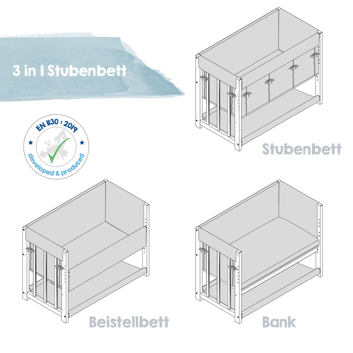 Roba Stuben- &amp; Beistellbett 3 in 1 Little Stars inkl. kompletten Bettzubehör