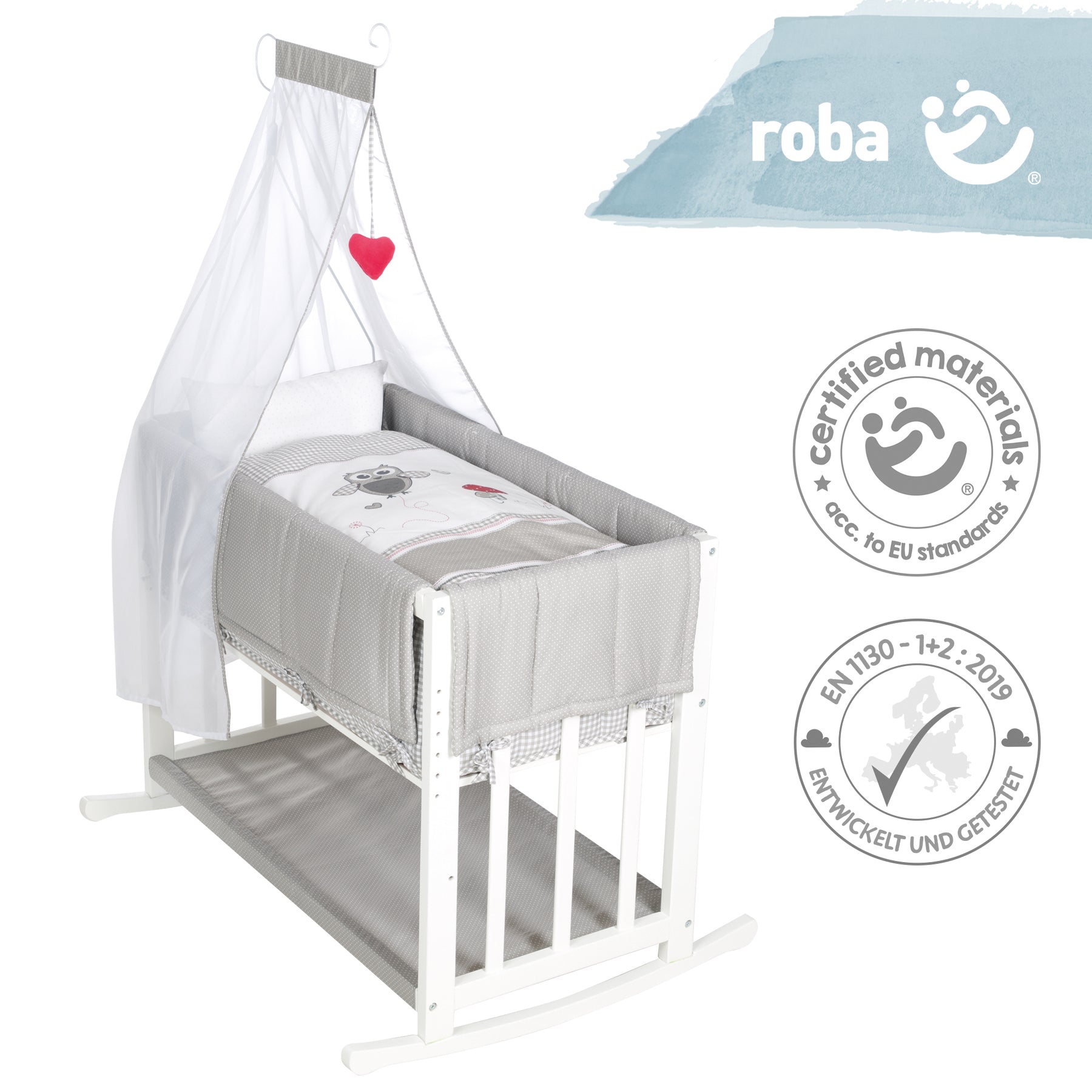 Roba Stuben- & Beistellbett 4 in 1 Adam & Eule inkl. kompletten Bettzubehör