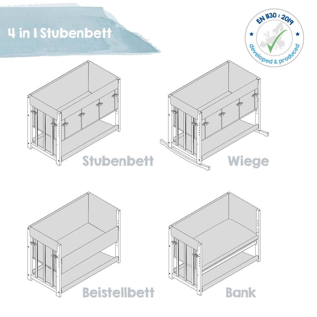 Roba Stuben- &amp; Beistellbett 4 in 1 Adam &amp; Eule inkl. kompletten Bettzubehör