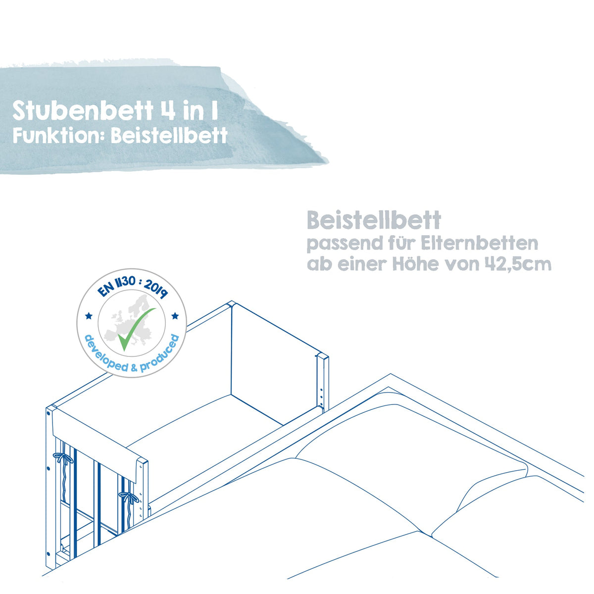 Roba Stuben- &amp; Beistellbett 4 in 1 Adam &amp; Eule inkl. kompletten Bettzubehör