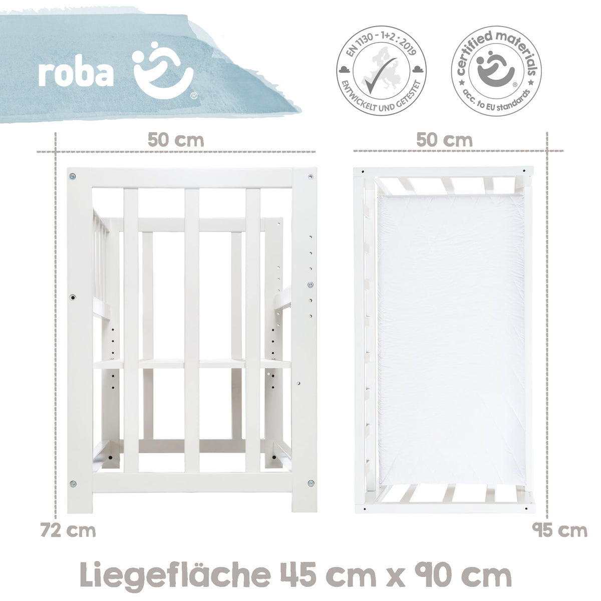 Roba Stuben- &amp; Beistellbett 4 in 1 Adam &amp; Eule inkl. kompletten Bettzubehör