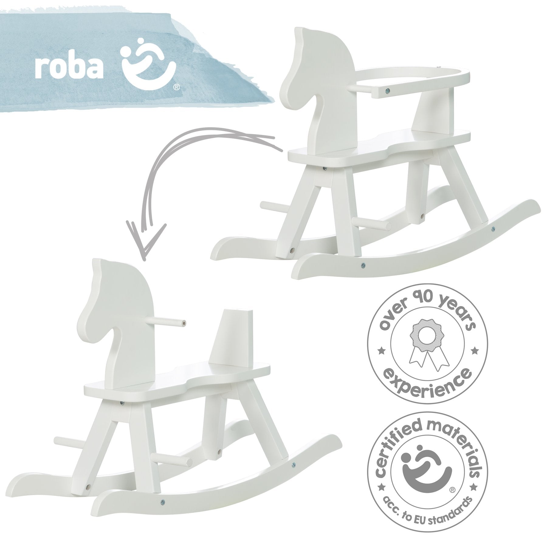 Roba Schaukelpferd aus Massivholz, mitwachsend, weiss