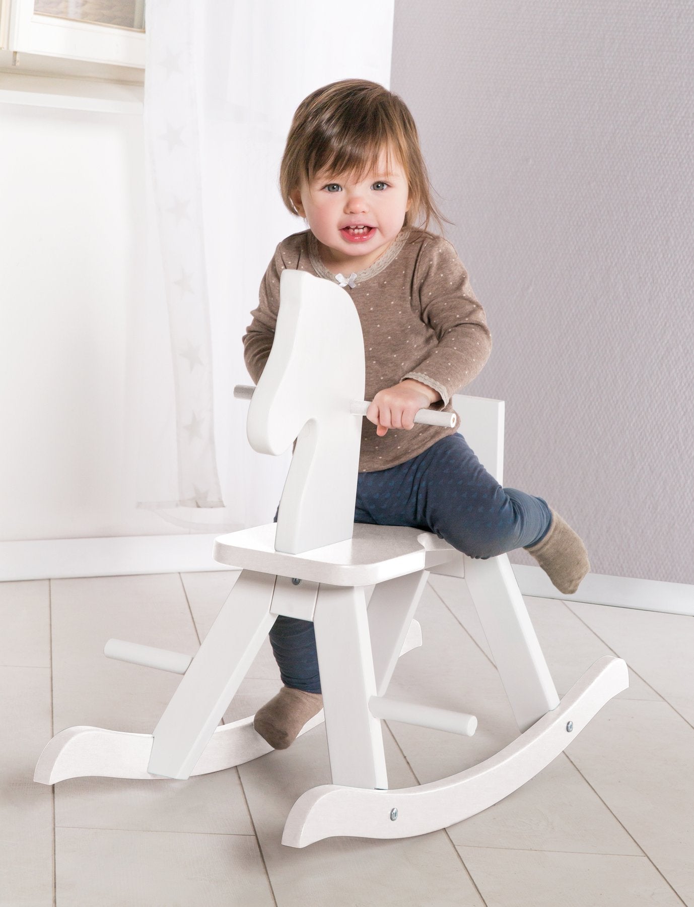 Roba Schaukelpferd aus Massivholz, mitwachsend, weiss