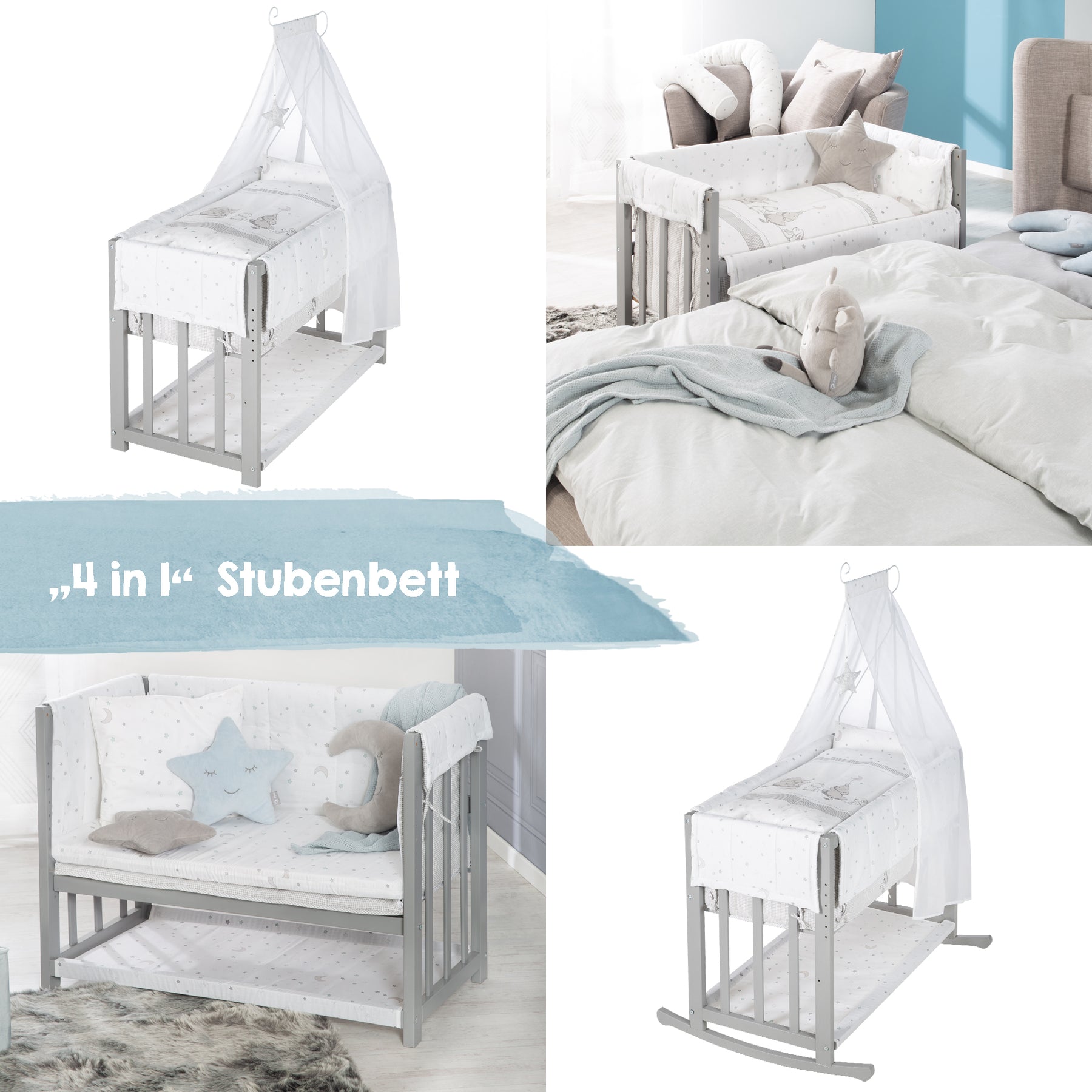 Roba Stuben- & Beistellbett 4 in 1 Sternenzauber inkl. kompletten Bettzubehör