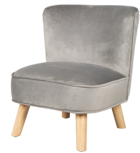 Kindersessel 'Lil Sofa mit stabilen Holzfüssen und grauem Samtstoff