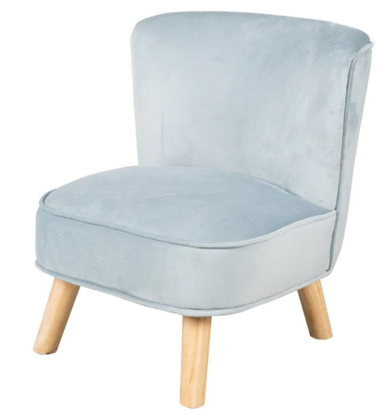 Kindersessel 'Lil Sofa mit stabilen Holzfüssen und hellblau Samtstoff