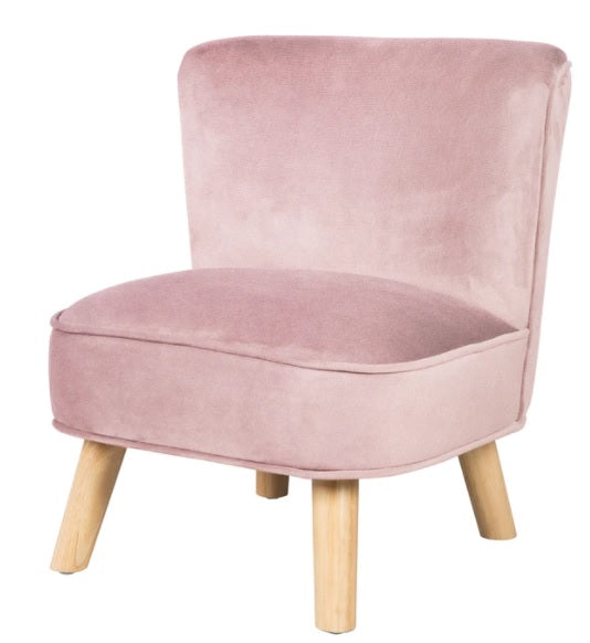Kindersessel 'Lil Sofa mit stabilen Holzfüssen und rosa Samtstoff
