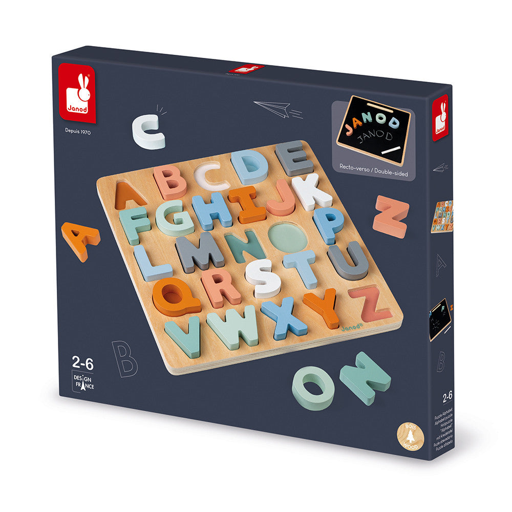 Janod Sweet Cocoon - Puzzle Alphabet Puzzle aus Holz mit Kreidetafel