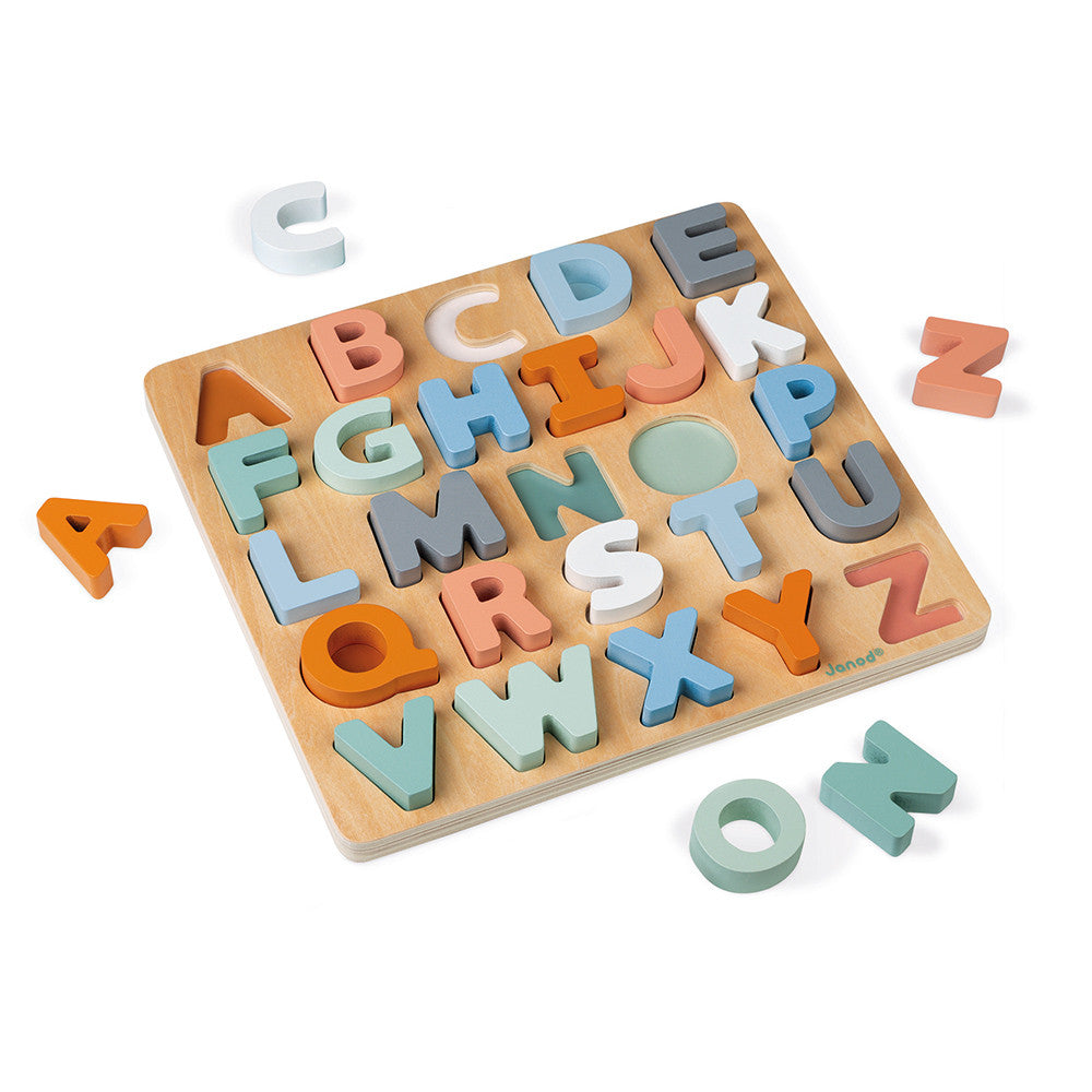 Janod Sweet Cocoon - Puzzle Alphabet Puzzle aus Holz mit Kreidetafel