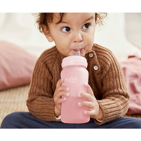 EVERYDAY GLAS-BABYFLASCHE STRAW CUP MIT SILIKON-SPLITTERSCHUTZ UND PRAKTISCHEM TRINKHALM