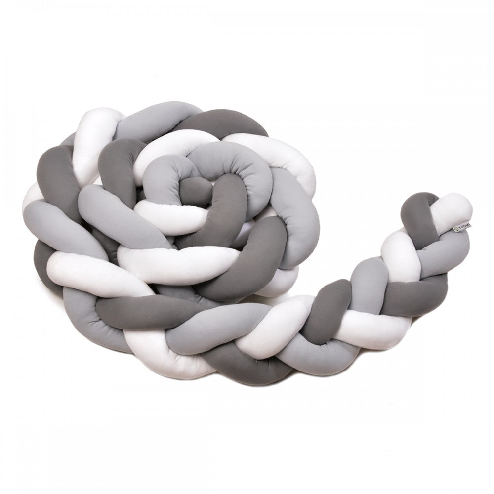 T-TOMI geflochtene Bettschlange 360 cm - White + Grey + Anthracite