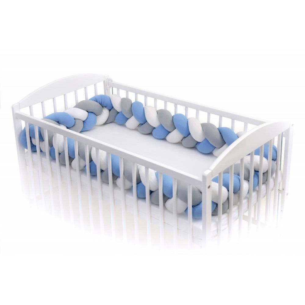 T-TOMI geflochtene Bettschlange 180 cm weiss + grau + blau