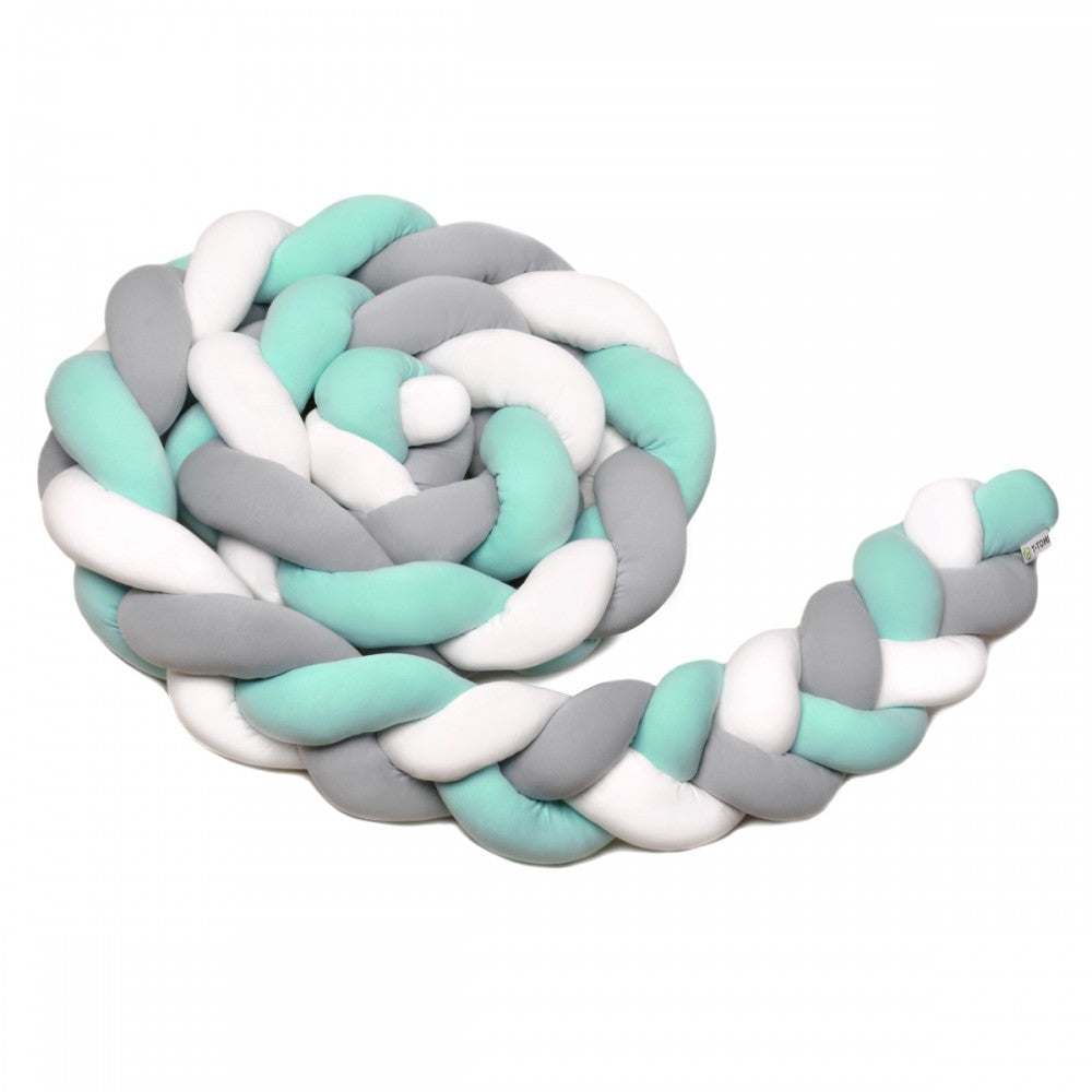T-TOMI geflochtene Bettschlange 360 cm weiss + grau + mint