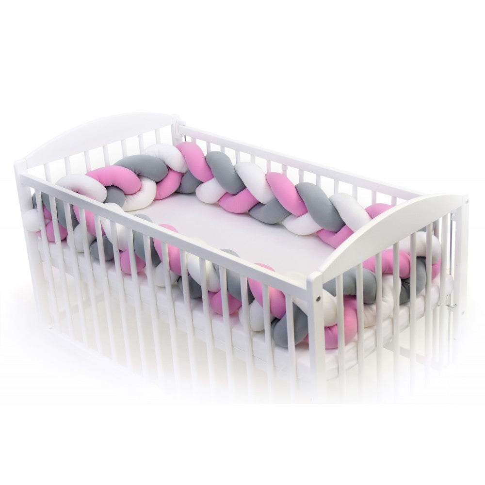 T-TOMI geflochtene Bettschlange 360 cm weiss + grau + rosa