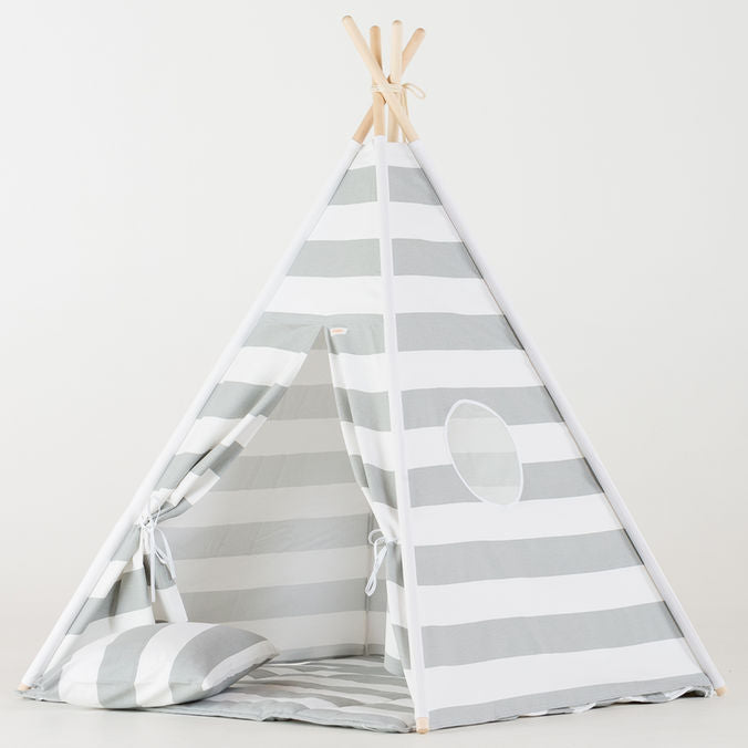 wigiwama zelt Wigiwama Spielzelt Set Tipi Streifen grau-weiss *SALE* – Margaretha's Bébé- & Kinderparadies AG
